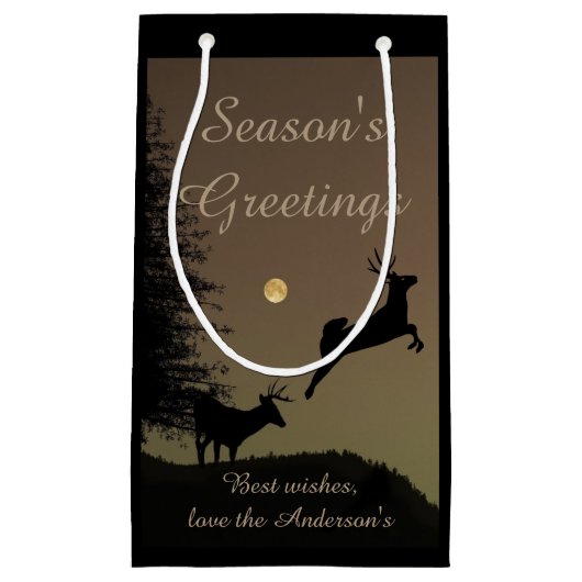 Whimsical Flying Rentier Silhouette Personalisiert Kleine Geschenktüte (Vorderseite)