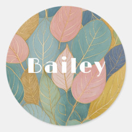 Whimsical Foliage: Pastell-Blätter Klassischer Run Runder Aufkleber