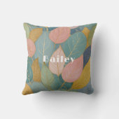 Whimsical Foliage: Pastellfarben-Blätter Kissen (Rückseite)