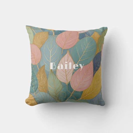 Whimsical Foliage: Pastellfarben-Blätter Kissen (Vorderseite)