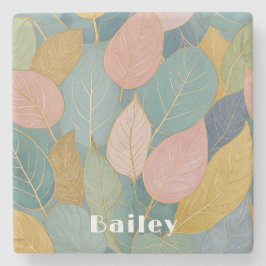 Whimsical Foliage: Pastellfarben-Blätter Steinuntersetzer