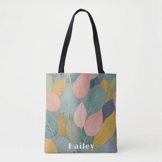 Whimsical Foliage: Pastellfarben-Blätter Tasche (Vorderseite)