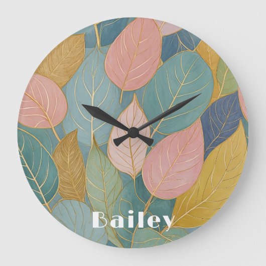 Whimsical Folies: Pastell Blätter große Uhr (Vorderseite)