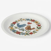 Whimsical Folk Art Birds & Floral Wreath Wedding Pappteller (Schrägansicht)