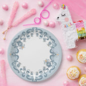 Whimsical Folk Art Blue | Baby Shower Paper Plate Pappteller (Party)