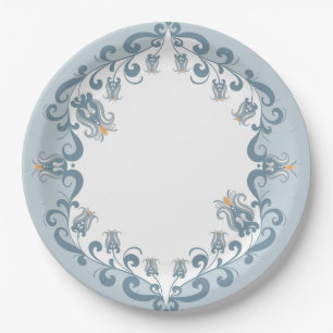 Whimsical Folk Art Blue Baby Shower Paper Plate Pappteller