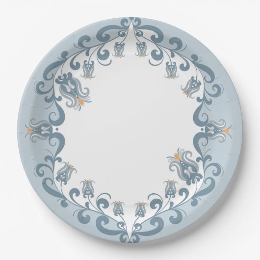 Whimsical Folk Art Blue | Baby Shower Paper Plate Pappteller (Vorderseite)