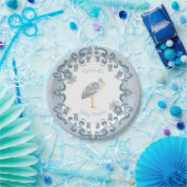 Whimsical Folk Art Blue | Baby Shower Paper Plate Pappteller (Party)