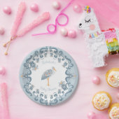 Whimsical Folk Art Blue | Baby Shower Paper Plate Pappteller (Party)