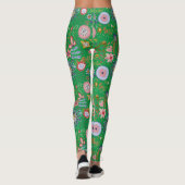 Whimsical Folk Art Blume auf Green Leggings (Rückseite)
