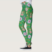 Whimsical Folk Art Blume auf Green Leggings (Links)