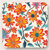 Whimsical Folk Art Blume Getränkeuntersetzer (Vorderseite)