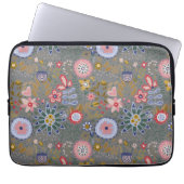 Whimsical Folk Art Blume Grau Laptopschutzhülle (Vorderseite)