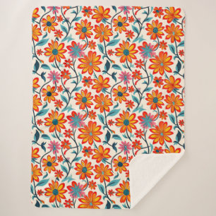 Whimsical Folk Art Blume Sherpadecke