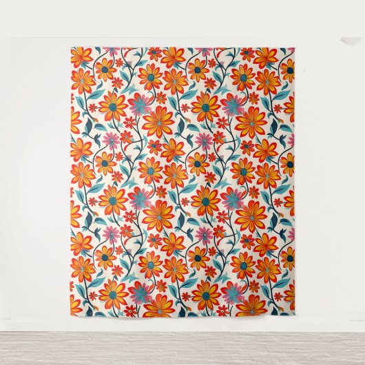 Whimsical Folk Art Blume Wandteppich (Vorderseite)