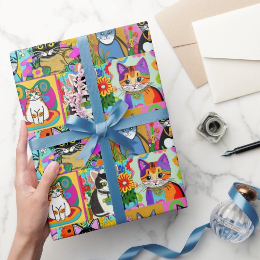 Whimsical Folk Art Cartoon Cats Geschenkpapier (Schenken)