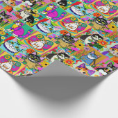 Whimsical Folk Art Cartoon Cats Geschenkpapier (Ecke)