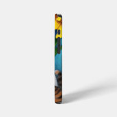 Whimsical Folk Art Cat, Kitten und Blume iPhone Hülle (Linke Seite)