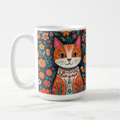 Whimsical Folk Art Cat und Blume Kaffeetasse (Links)