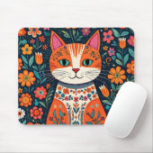 Whimsical Folk Art Cat und Blume Mousepad (Mit Mouse)