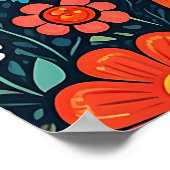 Whimsical Folk Art Cat und Blume Poster (Ecke)