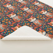 Whimsical Folk Art Cat und Blume Sherpadecke (3/4)