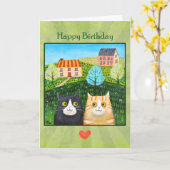 Whimsical Folk Art Cats Custom Message birthday  Karte (Gelbe Blume)