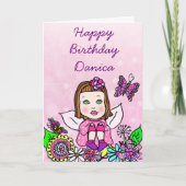Whimsical Folk Art Fairy Girl Happy Birthday Karte (Vorderseite)