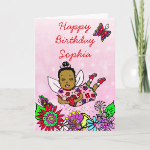 Whimsical Folk Art Fairy Girl Happy Birthday Karte