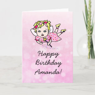 Whimsical Folk Art Fairy Girl Happy Birthday Karte