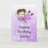 Whimsical Folk Art Fairy Girl Happy Birthday Karte (Vorderseite)