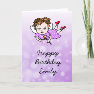 Whimsical Folk Art Fairy Girl Happy Birthday Karte