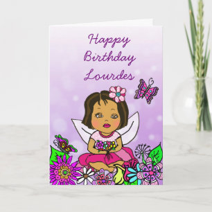 Whimsical Folk Art Fairy Girl Happy Birthday Karte