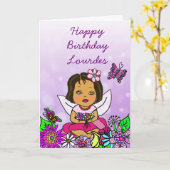 Whimsical Folk Art Fairy Girl Happy Birthday Karte (Gelbe Blume)
