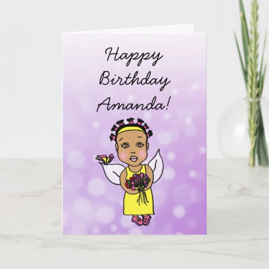 Whimsical Folk Art Fairy Girl Happy Birthday Karte (Vorderseite)