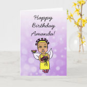 Whimsical Folk Art Fairy Girl Happy Birthday Karte (Gelbe Blume)