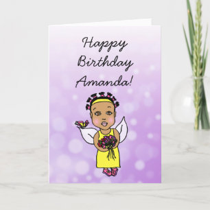 Whimsical Folk Art Fairy Girl Happy Birthday Karte