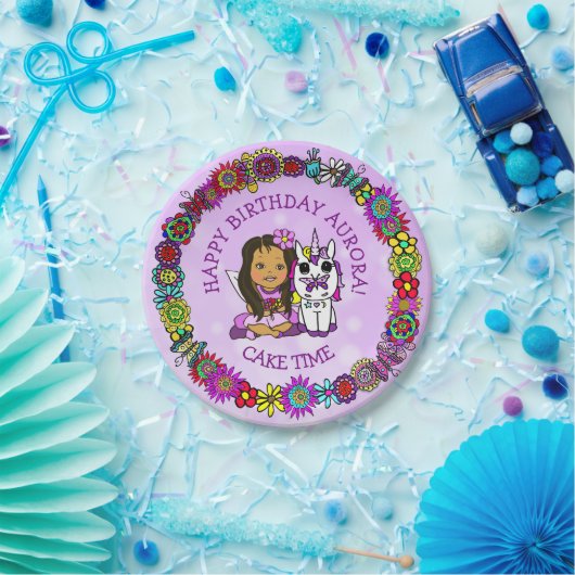 Whimsical Folk Art Fee mit Einhorn & Schmetterling Pappteller (Party)