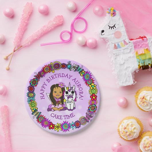 Whimsical Folk Art Fee mit Einhorn & Schmetterling Pappteller (Party)