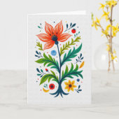 Whimsical Folk Art Floral Tree Botanical Karte (Gelbe Blume)