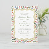 Whimsical Folk Art Floral Wedding Einladung (Stehend Vorderseite)