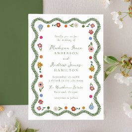Whimsical Folk Art Floral Wedding Einladung