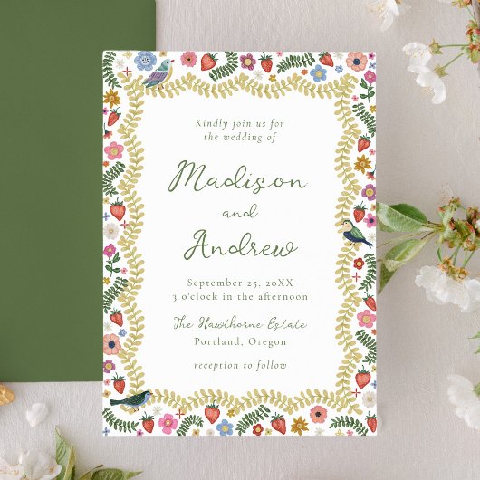 Whimsical Folk Art Floral Wedding Einladung