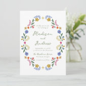 Whimsical Folk Art Floral Wedding Invitation Einladung (Stehend Vorderseite)