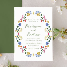 Whimsical Folk Art Floral Wedding Invitation Einladung