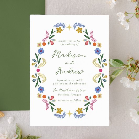 Whimsical Folk Art Floral Wedding Invitation Einladung