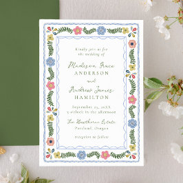 Whimsical Folk Art Floral Wedding Invitation Einladung