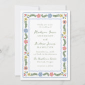 Whimsical Folk Art Floral Wedding Invitation Einladung (Vorderseite)