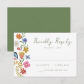 Whimsical Folk Art Floral Wedding RSVP Karte (Vorne/Hinten)