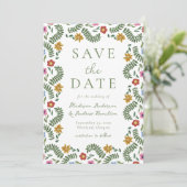 Whimsical Folk Art Floral Wedding Save The Date (Stehend Vorderseite)